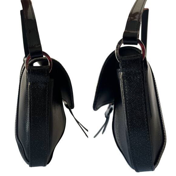 Longchamp Idole Y2K Vintage Black Patent Leather Clutch Silver Ring Tassel - Picture 7 of 10